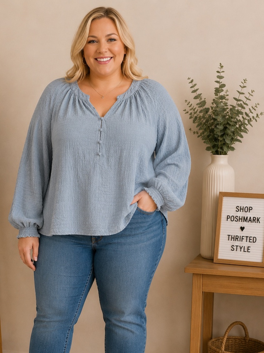 Rose & Olive Light Blue Gauze Peasant Blouse - Women
